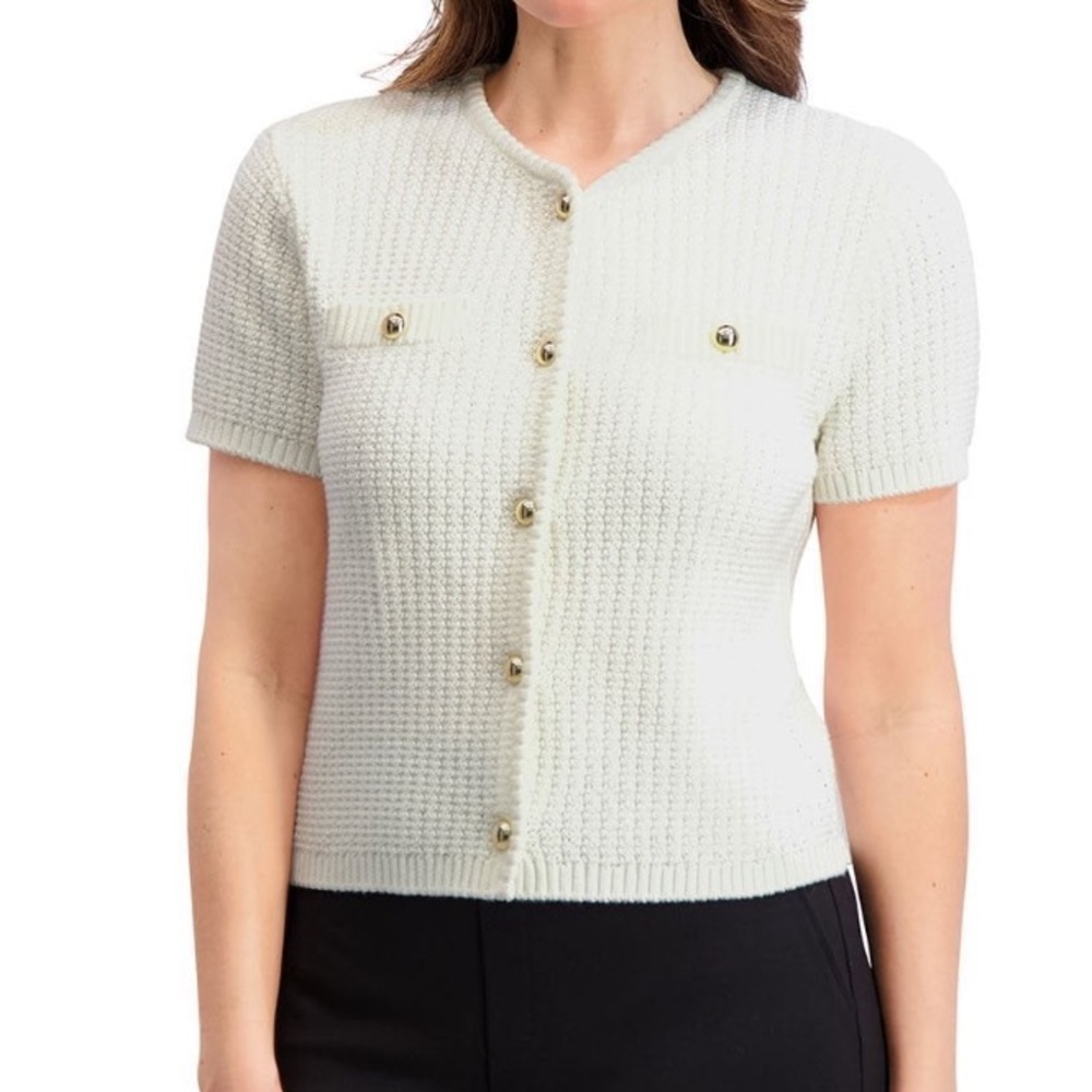 Nwt French Connection Cream Knit Button-Down Short Sleeved Cardigan Xxl